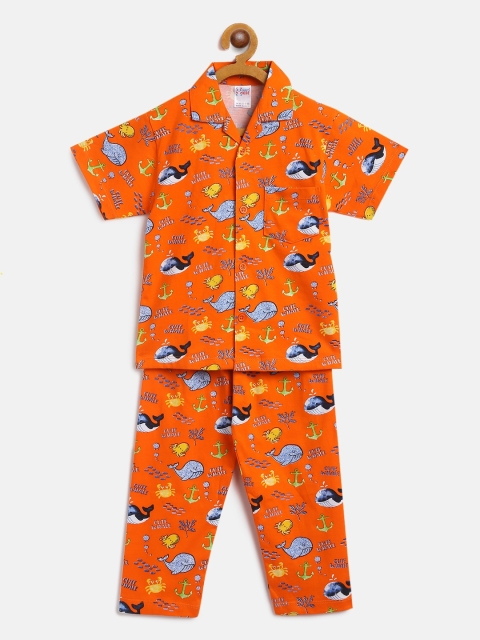 

NAUTI KIDZ Boys Orange & Blue Printed Night suit