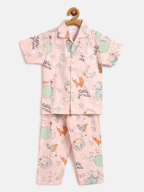 

NAUTI KIDZ Boys Peach-Coloured & Green Printed Night suit