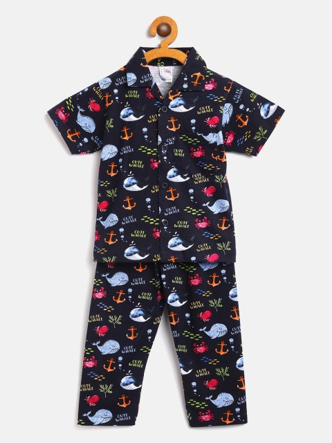 

NAUTI KIDZ Boys Navy Blue & Green Printed Night suit