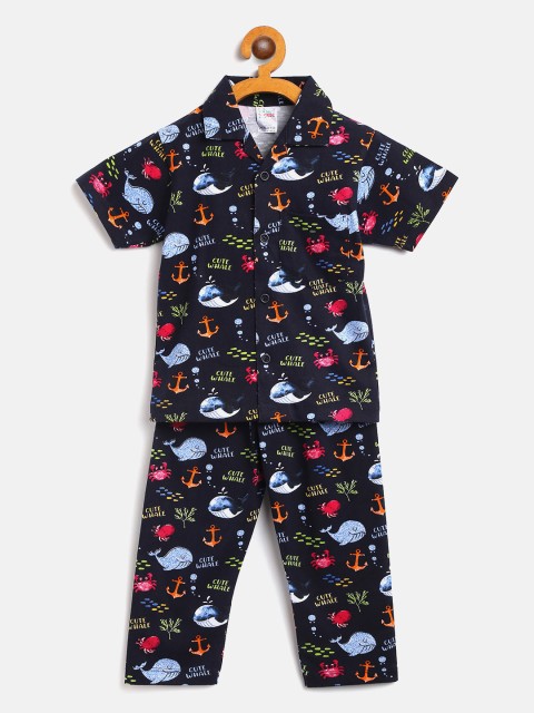 

NAUTI KIDZ Boys Navy Blue & Green Printed Night suit