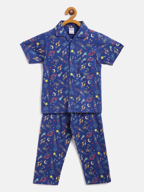 

NAUTI KIDZ Boys Blue & Yellow Printed Night suit