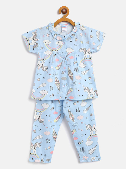 

NAUTI KIDZ Girls Blue Printed Cotton Pyjamas Set