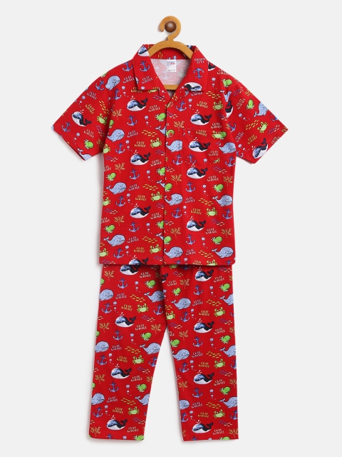 

NAUTI KIDZ Boys Red & Blue Pure Cotton Nautical Print Pyjamas Set