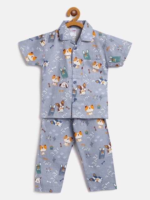 

NAUTI KIDZ Boys Grey & Orange Printed Night suit