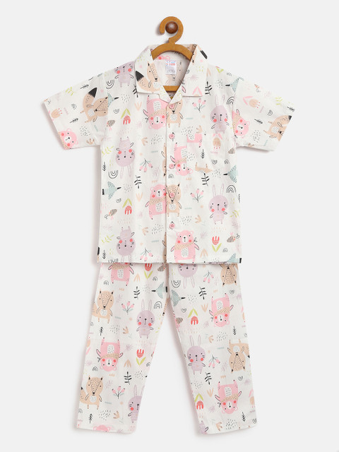 

NAUTI KIDZ Boys Off White & Pink Printed Night suit