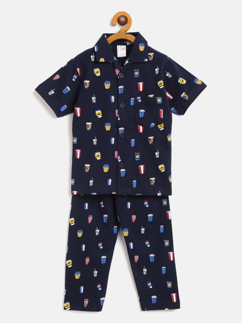 

NAUTI KIDZ Boys Navy Blue & Yellow Printed Night suit
