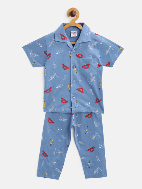 

NAUTI KIDZ Boys Blue & Red Pure Cotton Printed Pyjamas Set