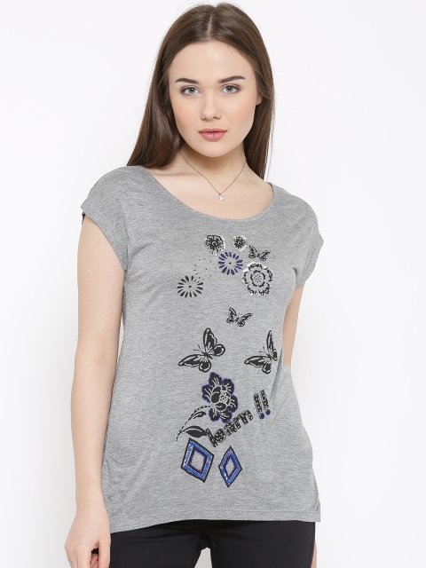 

RARE Women Grey Melange Printed Top