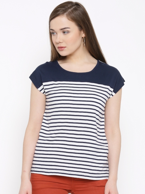 

RARE Women Navy & White Striped Top, Navy blue