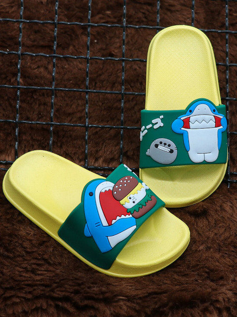 

FEETWELL SHOES Kids Yellow & Green Rubber Sliders