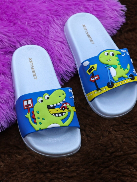

FEETWELL SHOES Unisex Kids Blue Printed Rubber Sliders