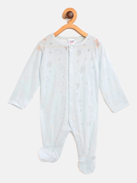 

NAUTI KIDZ Infant Kids Light Blue Cotton Fish Burnout Effect Sleepsuit