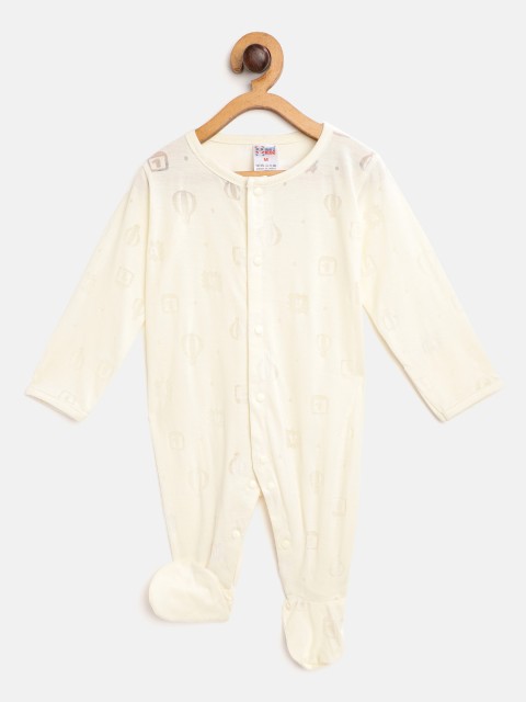

NAUTI KIDZ Infant Kids Cream-Coloured Cotton Burnout Effect Sleepsuit