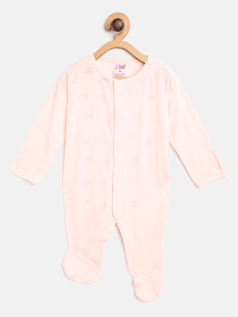 

NAUTI KIDZ Infant Kids Peach-Coloured Cotton Clouds Burnout Effect Sleepsuit