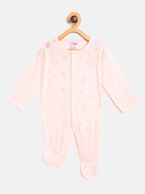 

NAUTI KIDZ Infant Kids Peach-Coloured Cotton Fish Burnout Effect Sleepsuit
