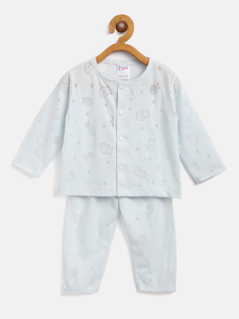 

NAUTI KIDZ Infant Kids Blue Cotton Burnout Effect Pyjamas Set