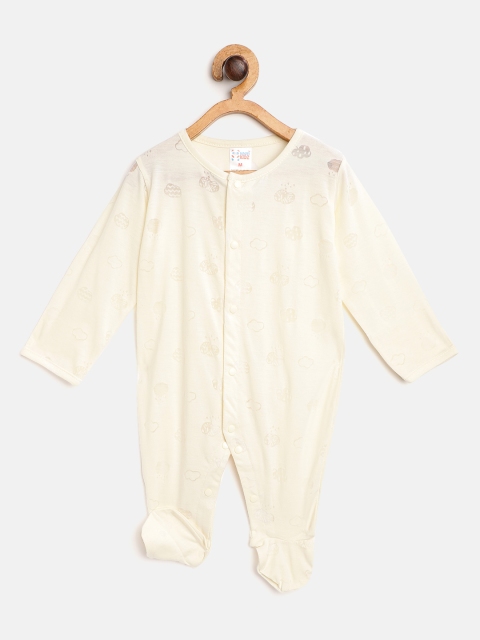 

NAUTI KIDZ Infant Kids Cream-Coloured Cotton Clouds Burnout Effect Sleepsuit