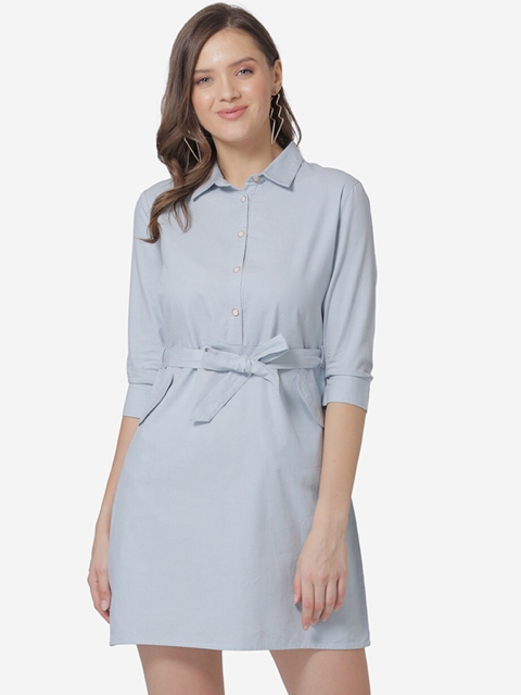 

Modriba Blue Shirt Mini Dress