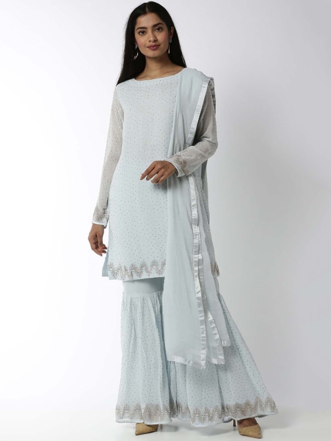 

Soch Women Blue Silk Georgette Kurta with Sharara & With Dupatta