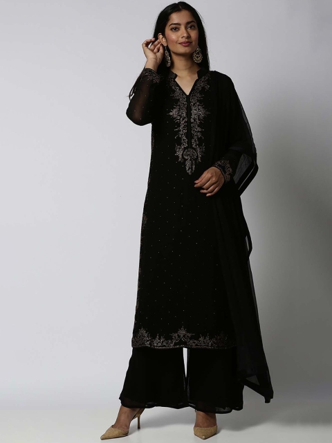 

Soch Women Black Ethnic Motifs Silk Georgette Kurta with Sharara & Dupatta