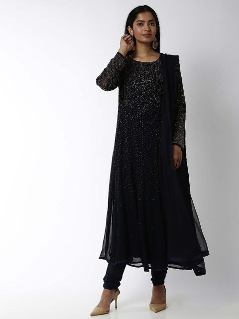 

Soch Women Navy Blue Pure Georgette Embellished Anarkali Kurta & Churidar With Dupatta