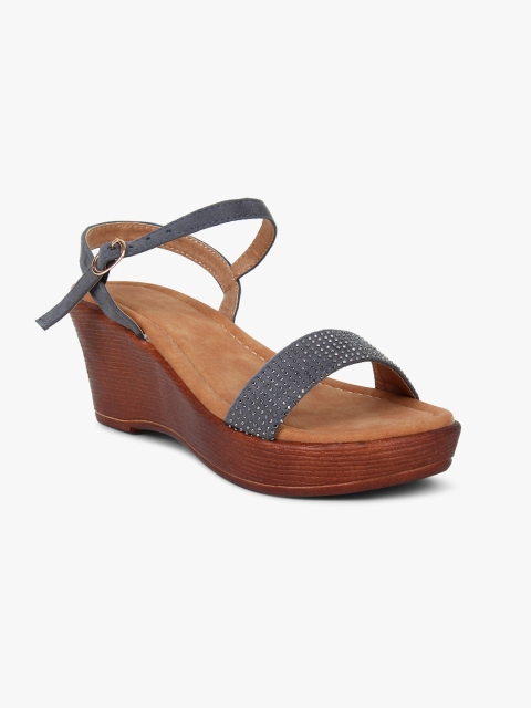 

Bloomtale Grey & Tan Embellished Wedge Sandals