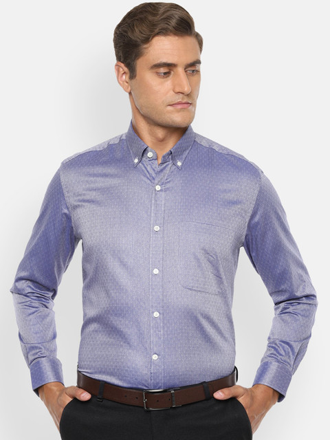 

Luxure by Louis Philippe Men Blue & White Printed Cotton Formal Shirt