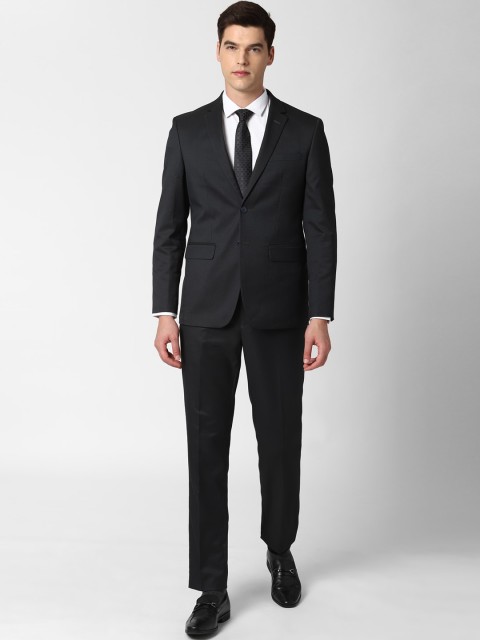 

Peter England Elite Men Black Self-Design Slim-Fit Single-Breasted Formal Two-Piece Suit