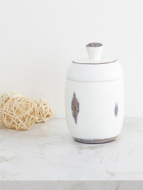 

Home Centre White & Beige Marshmallow Textured Printed Decor Jar
