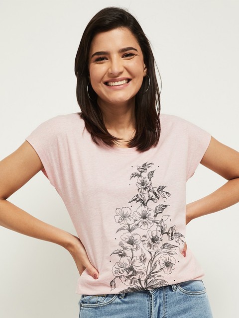 

max Women Pink Floral Printed T-shirt
