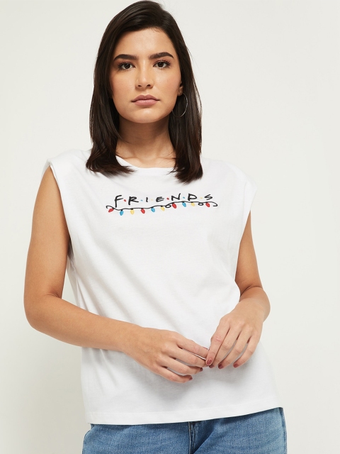 

max Women White Printed T-shirt