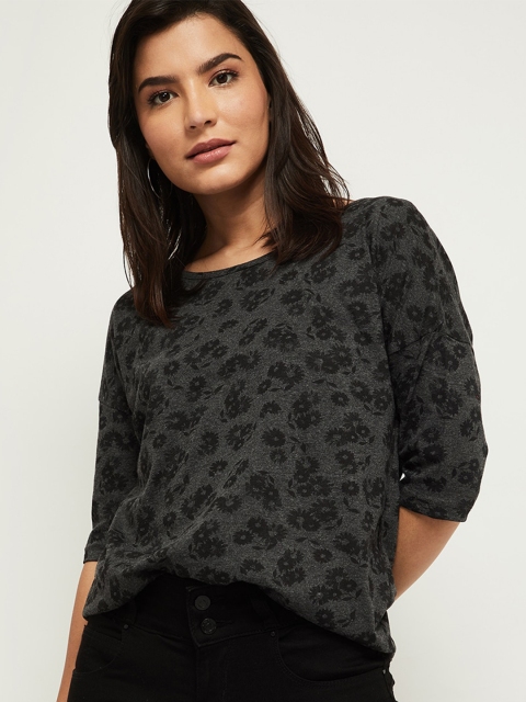 

max Charcoal & Black Floral Regular Top