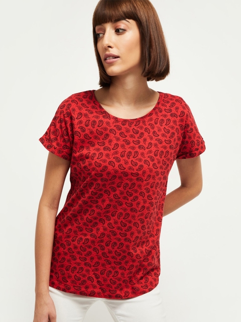 

max Women Red & Black Printed T-shirt