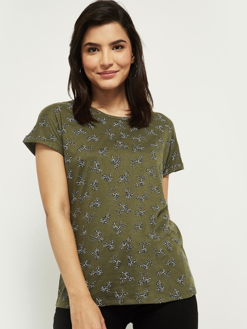 

max Women Green & Black Floral Printed T-shirt