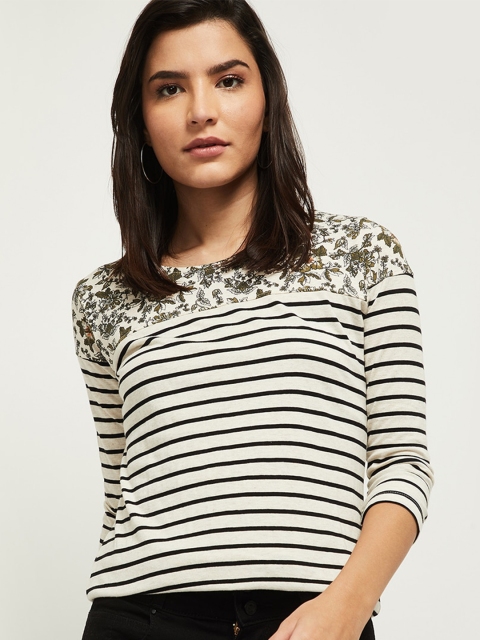 

max Women Beige Striped T-shirt