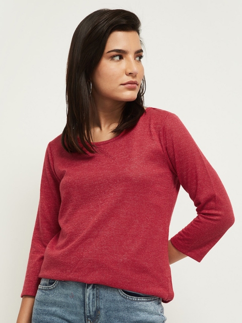 

max Women Red Solid Round Neck T-shirt