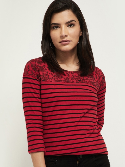 

max Women Red & Black Striped T-shirt