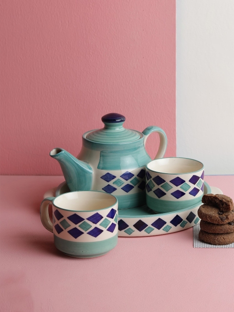 

MIAH Decor Sea Green 4 Pieces Handcrafted & Hand Painted Stoneware Glossy Kettle Set