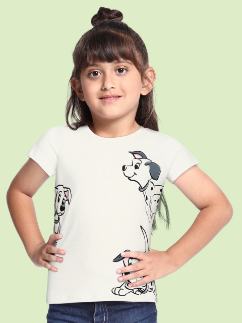 

Marks Spencer Girls White Black Pure Cotton Graphic Printed Pure Cotton T-shirt