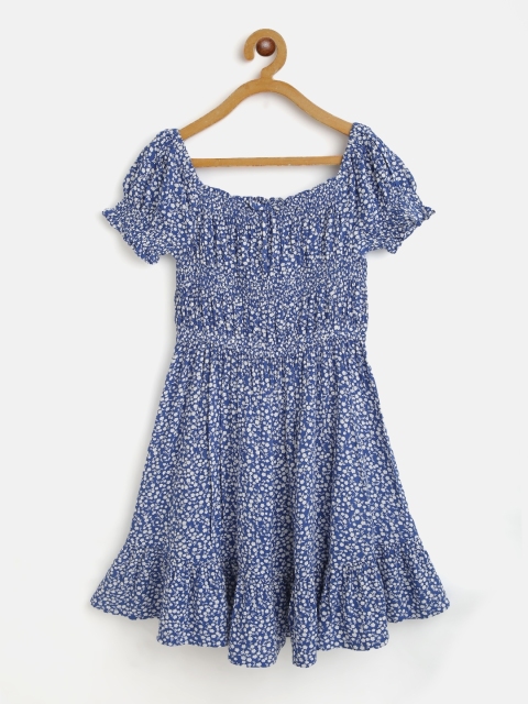 

Marks & Spencer Girls Blue & White Floral Print Fit and Flare Dress