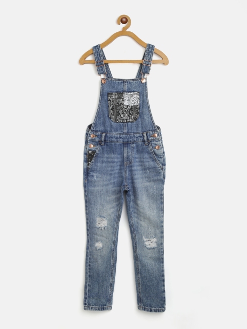 

Marks & Spencer Girls Blue Faded Sustainable Denim Dungarees