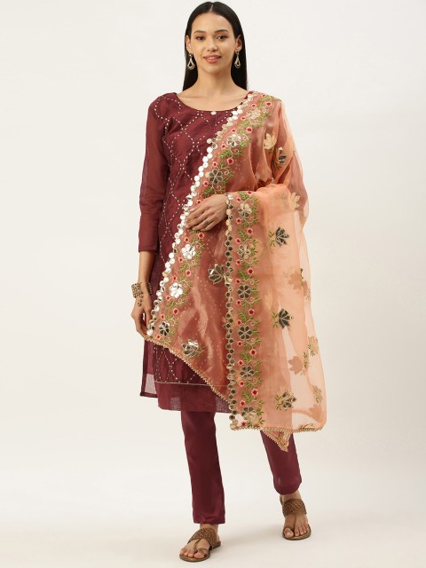 

Mameraa Maroon & Gold-Toned Embroidered Unstitched Dress Material