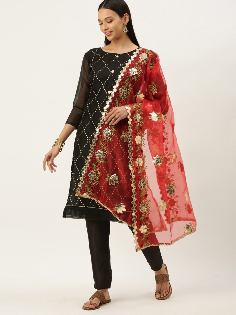 

Mameraa Black & Gold-Toned Embroidered Unstitched Dress Material