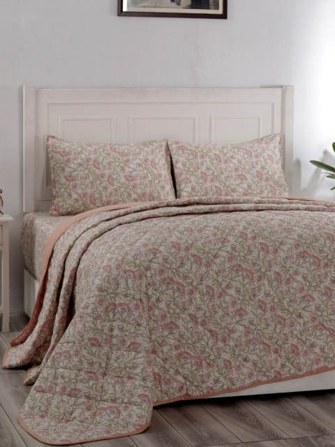 

MASPAR Pink Floral Summer 110 GSM Double Bed Bedding Set