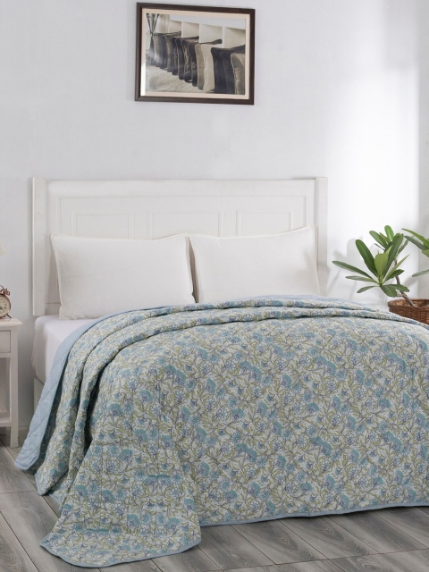 

In-House by maspar Blue & Off White Floral Summer 110 GSM Cotton Double Bed Quilt