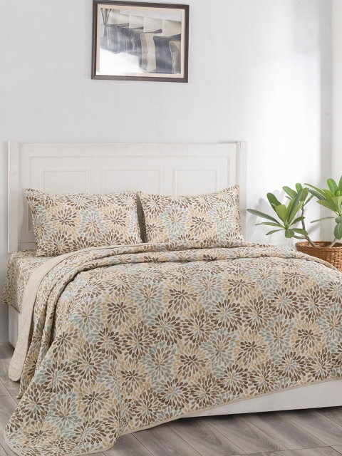 

In-House by maspar Beige & Brown Floral Summer 110 GSM Double Bedding Set with Pillow Covers