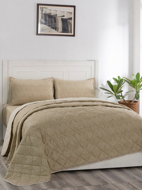 

In-House by maspar Beige Geometric Summer 110 GSM Double Bed Bedding Set