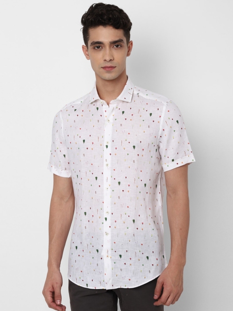 

SIMON CARTER LONDON Men White Printed Linen Slim Fit Casual Shirt