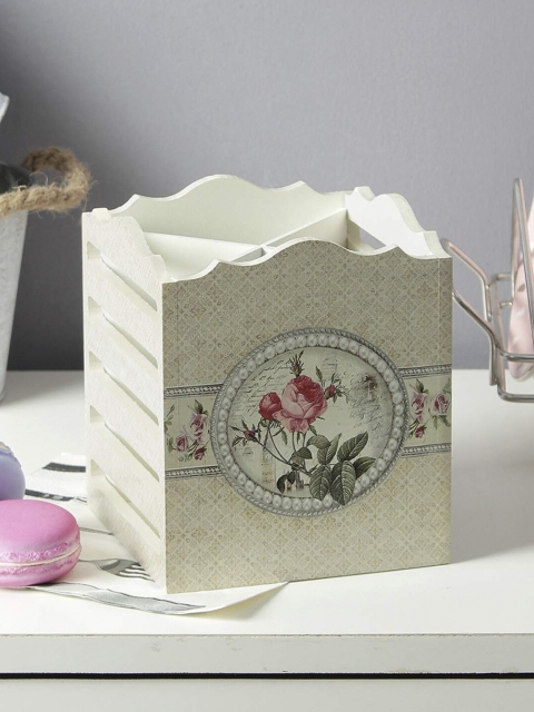 

A Vintage Affair- Home Decor White Printed Cutlery Holder, Off white