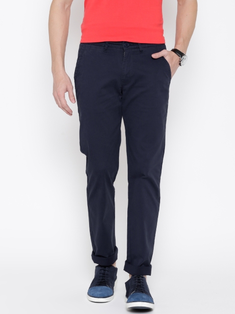 

American Swan Men Navy Solid Slim Fit Flat-Front Trousers, Navy blue